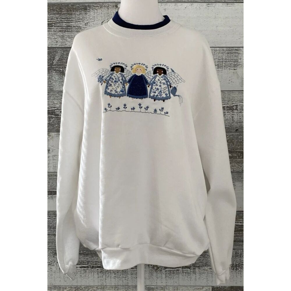 Top Stitch by Morning Sun Christmas Angel Pullover Sweatshirt Women's Size XL